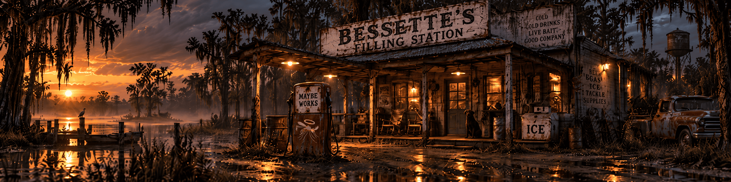 Bessette’s Bayou Filling Station at Dusk