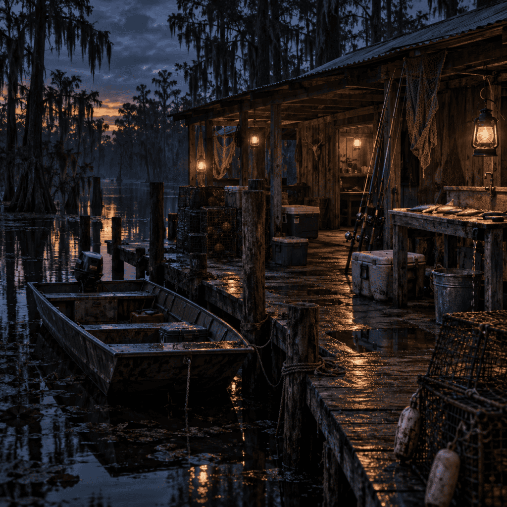 Fishing camp near Baptiste's Bend in Moustique