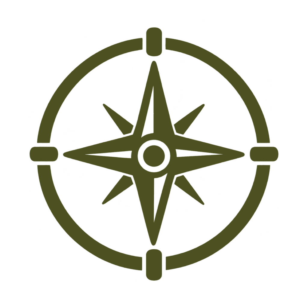 Navigation compass symbol representing exploration on Moustique Island.